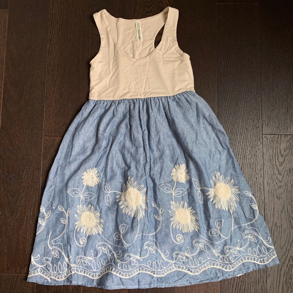 Rachel Kate Demin Embroidered Dress - Size Small